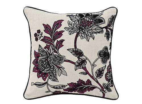 Floral-Patterned Gray and Burgundy Throw Pillow - Gray / Burgundy / Cream Raymour & Flanigan