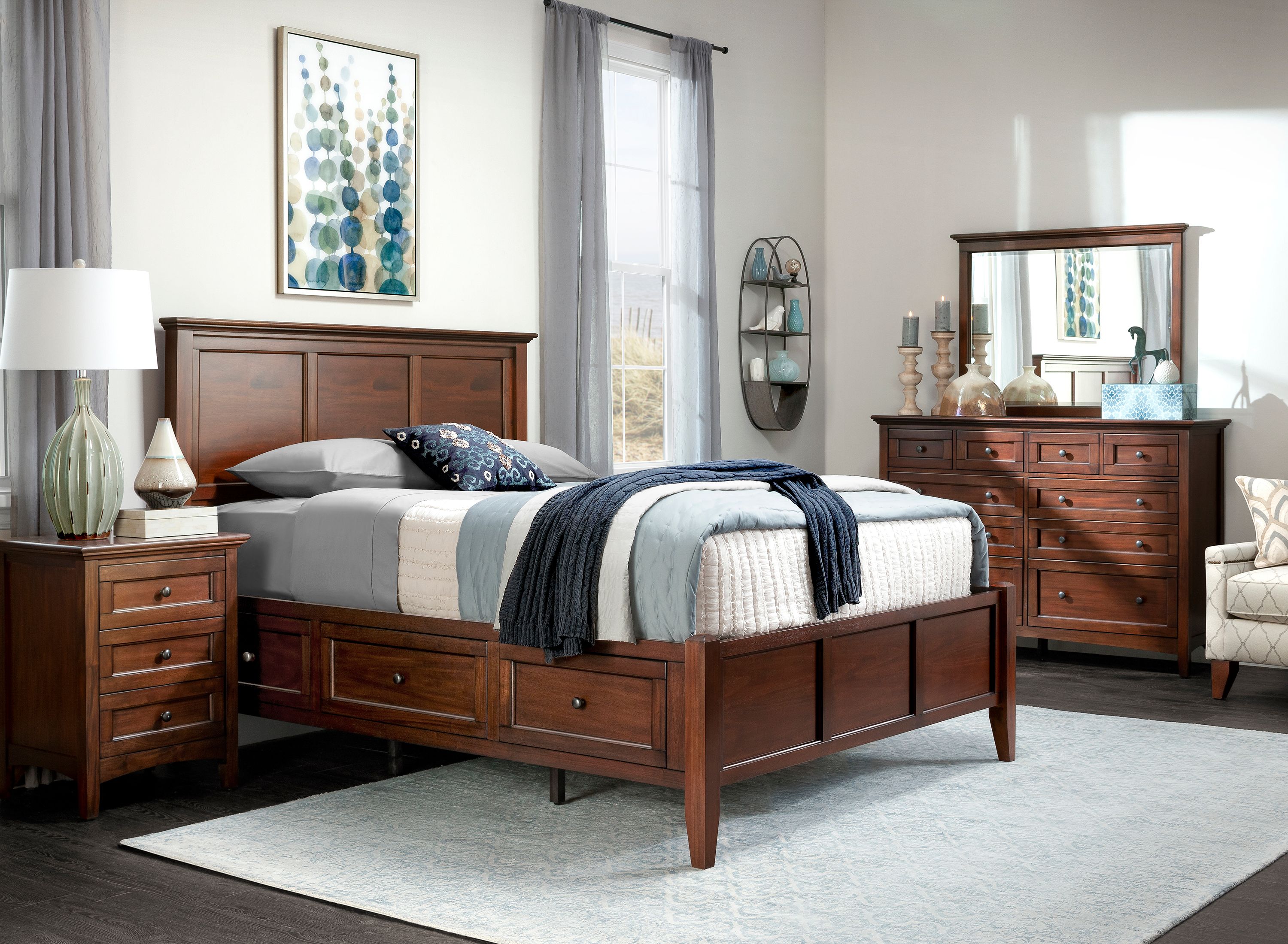 Westlake 4 Pc King Platform Bedroom Set W Storage Bed Cherry