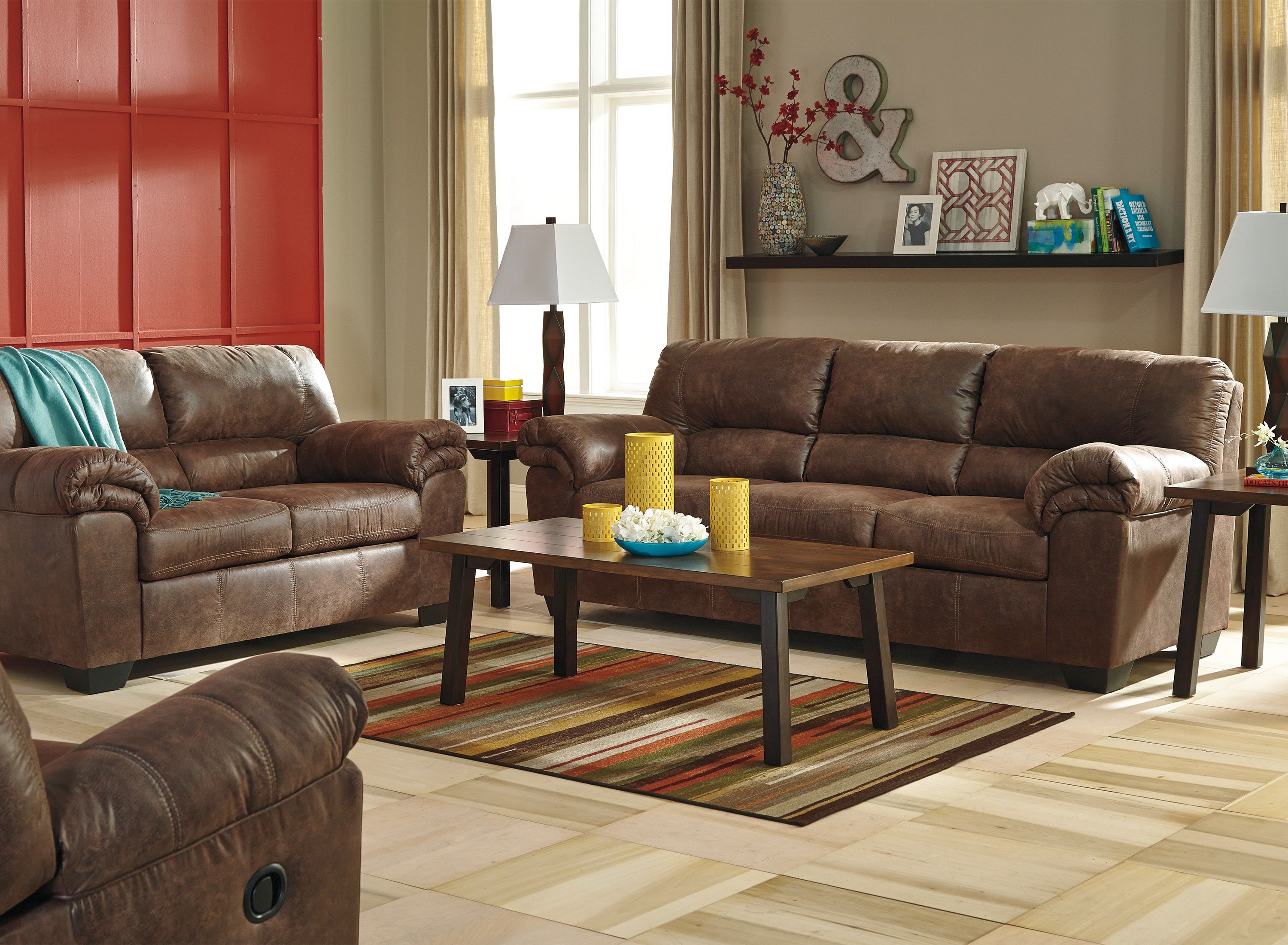 Brown leather couch and deals loveseat set