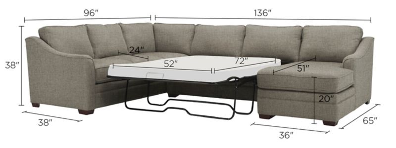Hazelton 3-pc. Sectional Sofa w/ Full Sleeper Dimensions