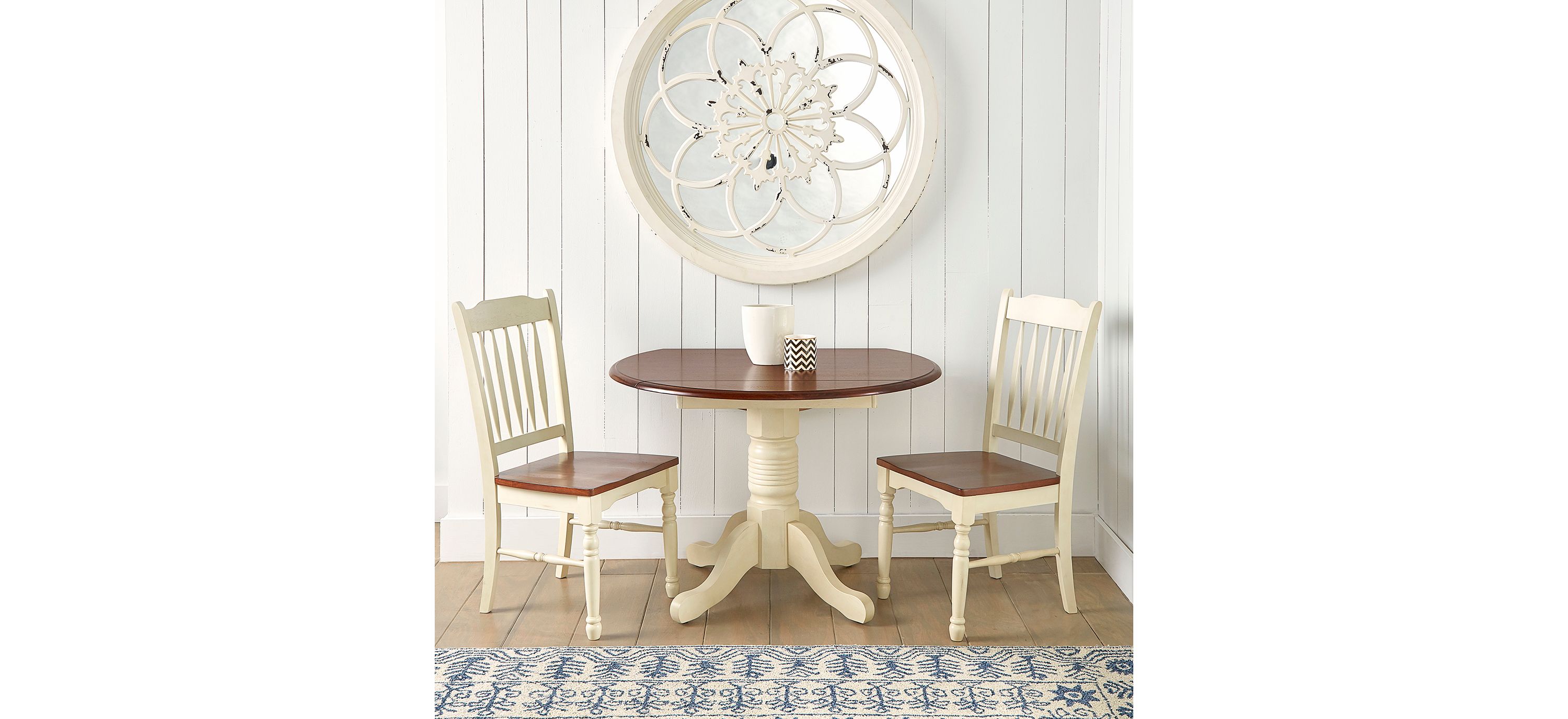 British Isles 3-pc. Round Double Drop-Leaf Slatback Dining Set