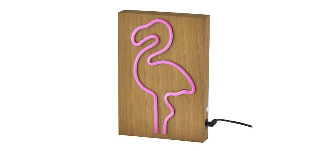 Wood Framed Neon Flamingo Table/Wall Lamp