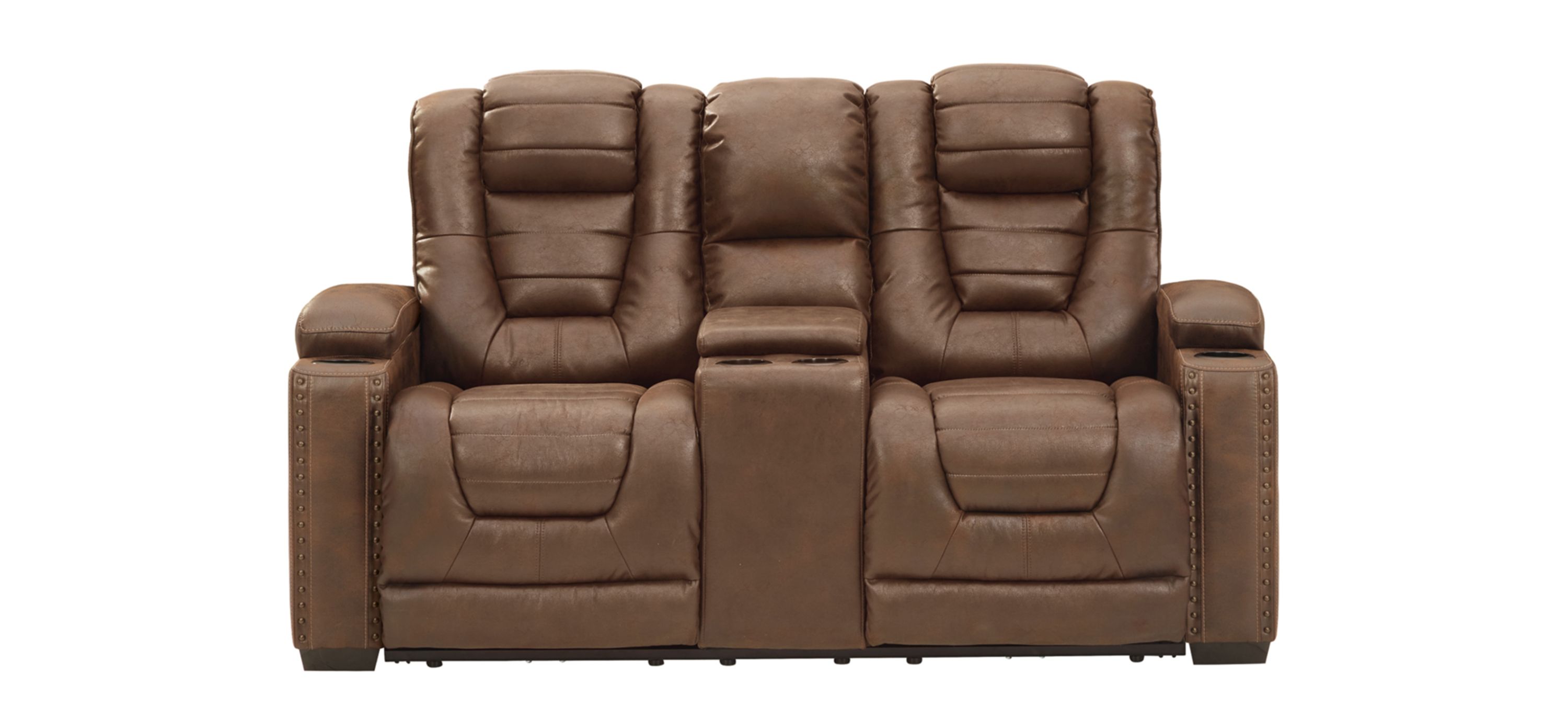 Owners Box Power Recliner Loveseat with Console and Adjustable Headrest