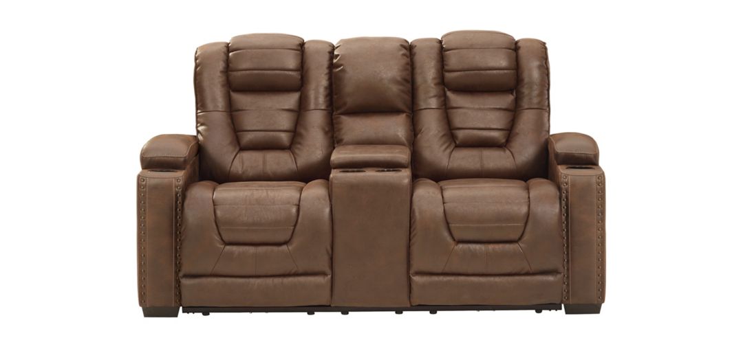 Owners Box Power Recliner Loveseat with Console and Adjustable Headrest