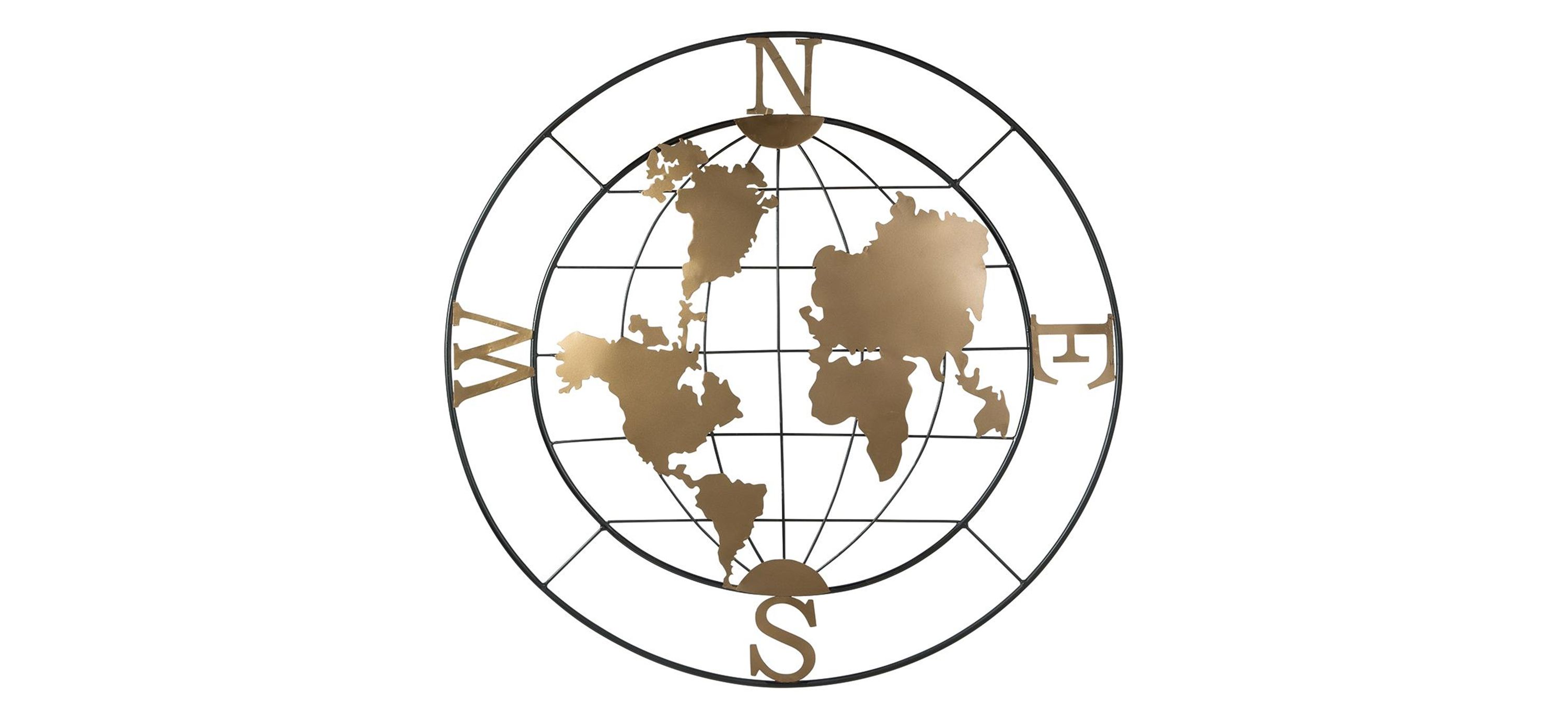 Brinly Contemporary World Map Compass Wall Décor