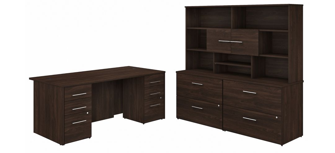 Office 500 72W x 36D Executive Desk w/ Drawers, Lateral File Cabinets & Hutch