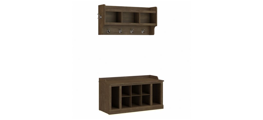 Woodland Home Storage Bench with Shelves and Wall Mounted Coat Rack