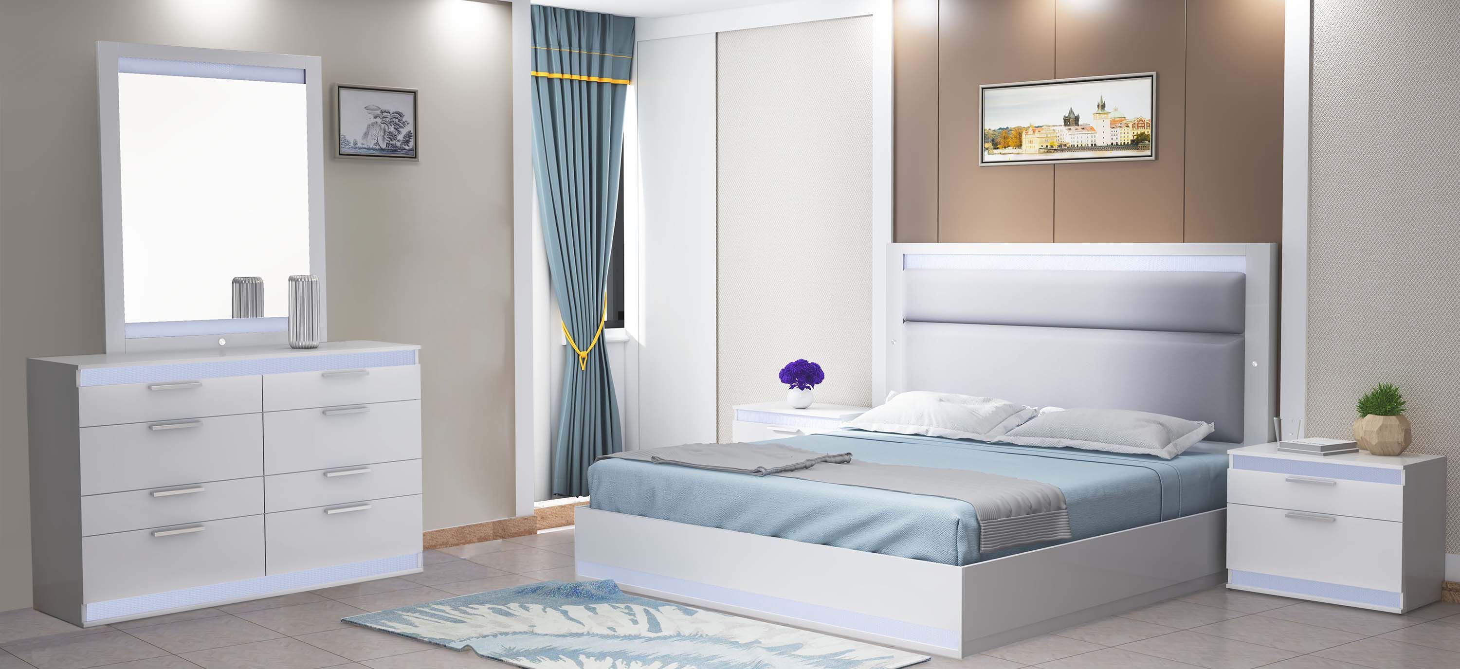 Moscow 4-pc.  Upholstered Bedroom Set w/ LED Lights
