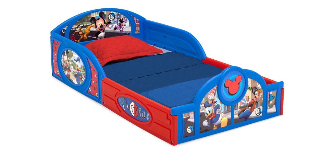 Disney Mickey Mouse Sleep and Play Toddler Bed with Attached Guardrails by 