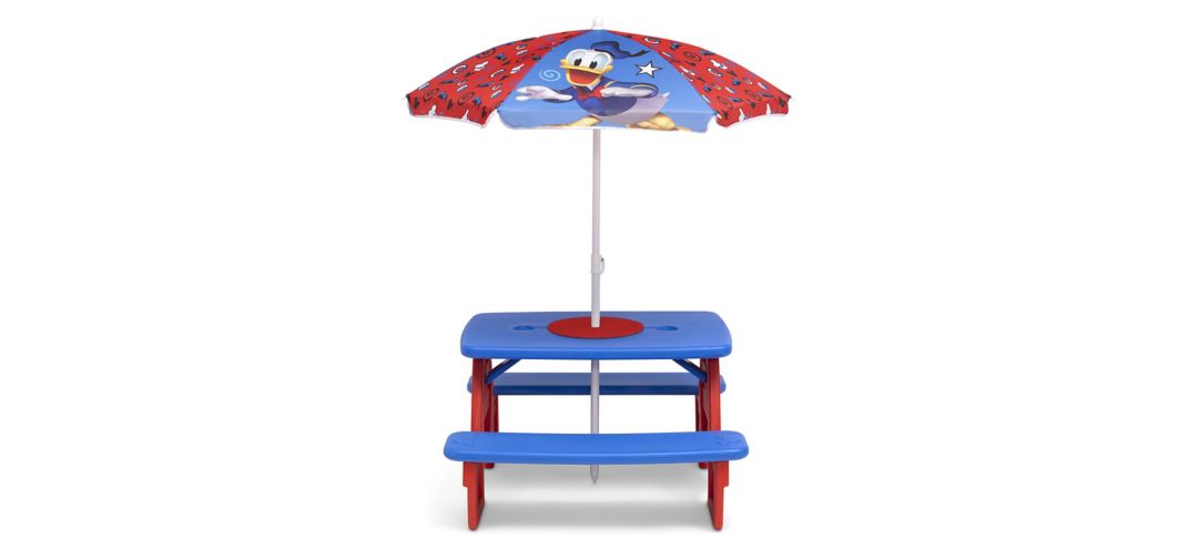 Mickey Mouse Four Seat Picnic Table wth Umbrella and Lego Compatible Table Top by Delta Children