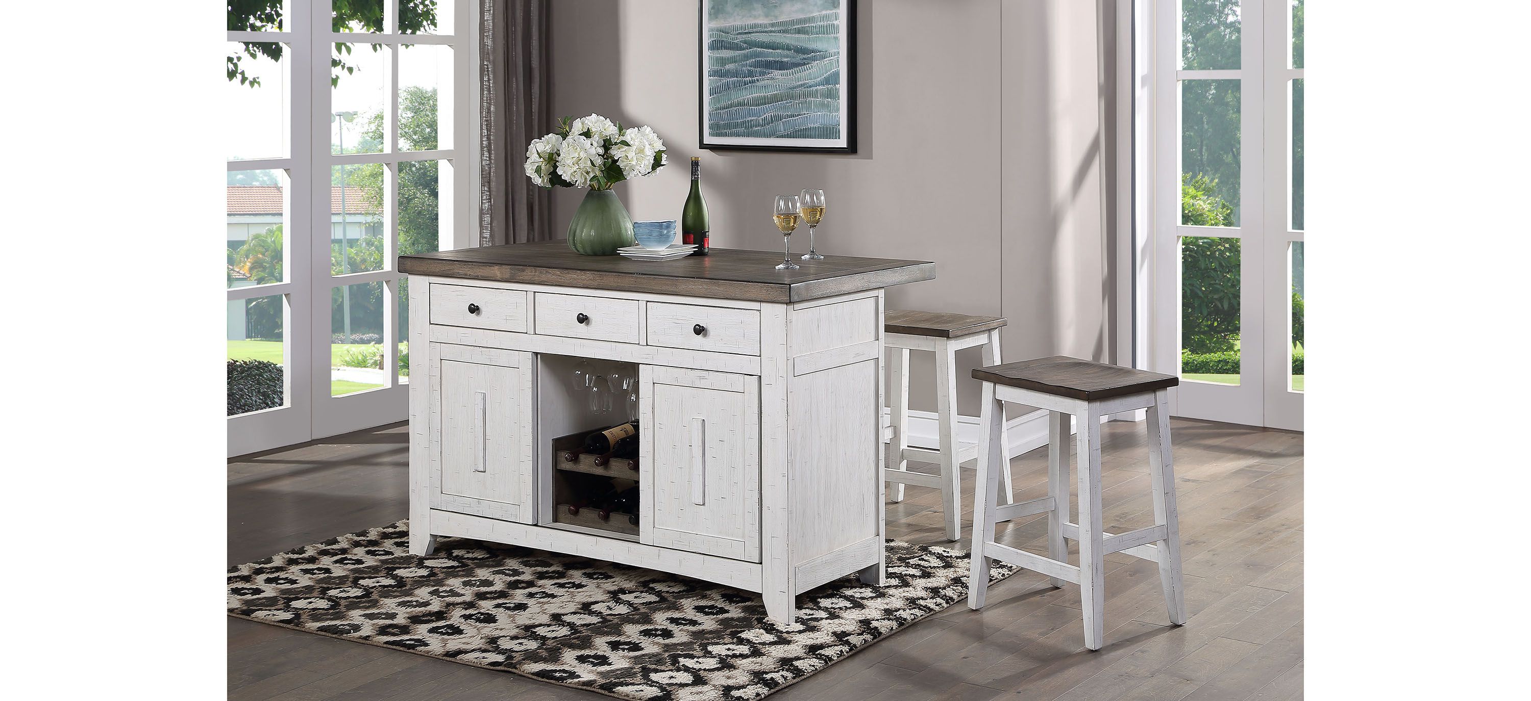 La Sierra Kitchen Island with Stools