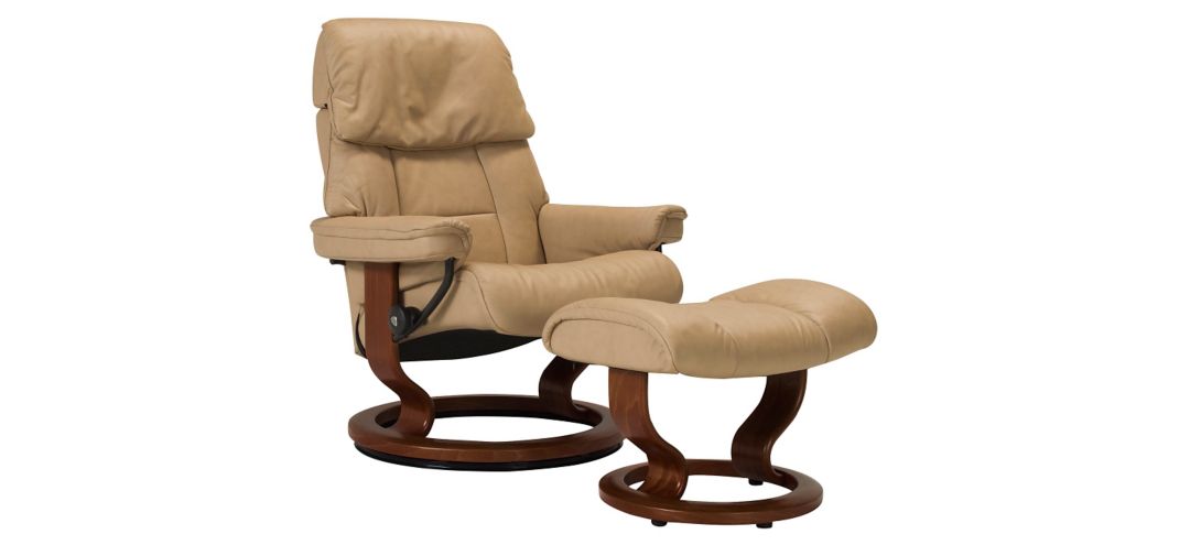 Stressless Ruby Medium Leather Reclining Chair and Ottoman