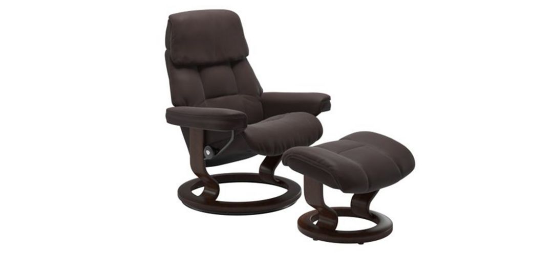 Stressless Ruby Small Classic Leather Reclining Chair and Ottoman