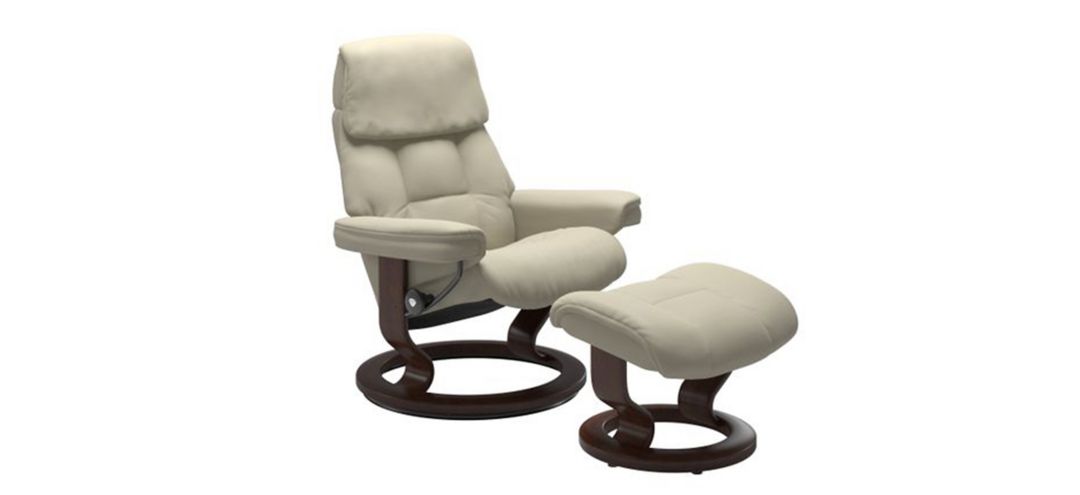 Stressless Ruby Small Classic Leather Reclining Chair and Ottoman