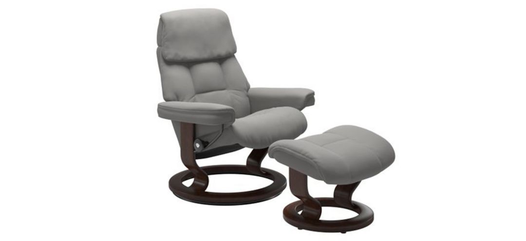 Stressless Ruby Small Classic Leather Reclining Chair and Ottoman