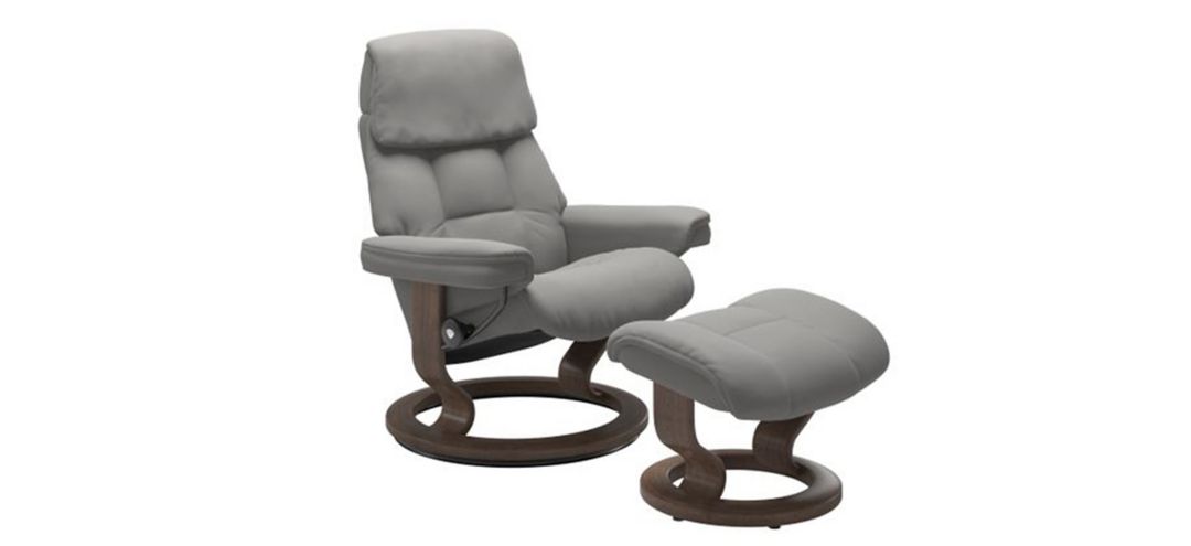 Stressless Ruby Small Classic Leather Reclining Chair and Ottoman