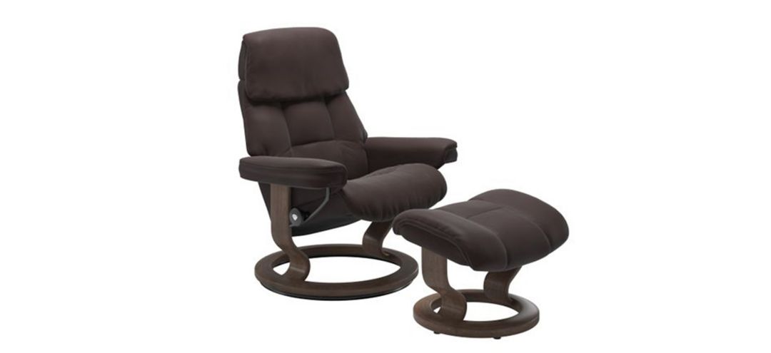 Stressless Ruby Medium Classic Leather Reclining Chair and Ottoman