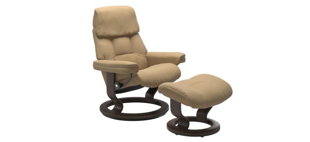 Stressless Ruby Medium Classic Leather Reclining Chair and Ottoman