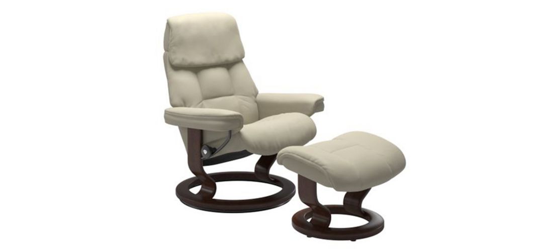 Stressless Ruby Medium Classic Leather Reclining Chair and Ottoman