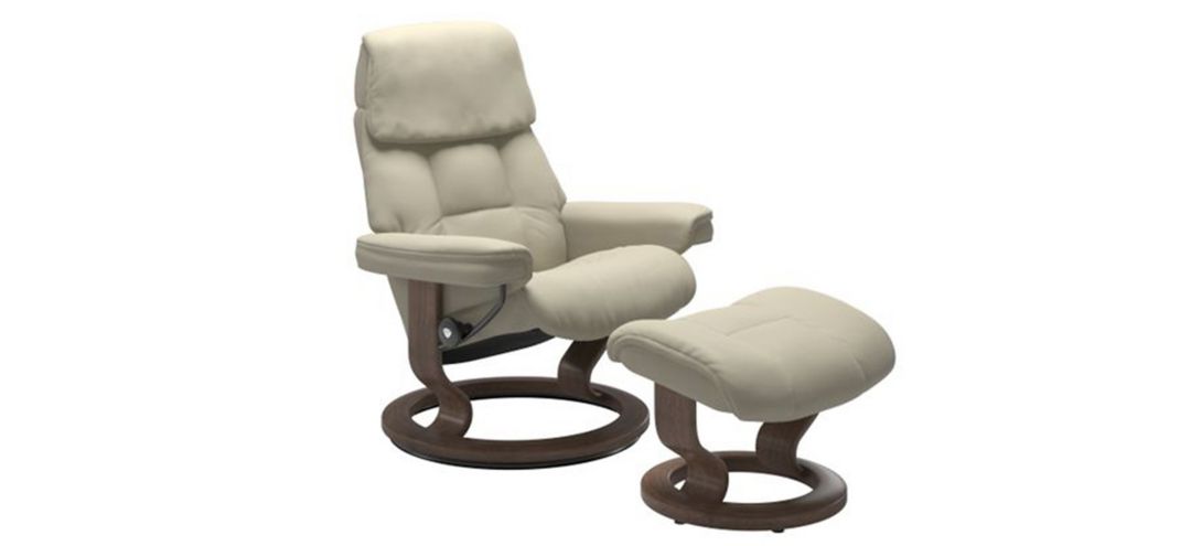 Stressless Ruby Medium Classic Leather Reclining Chair and Ottoman