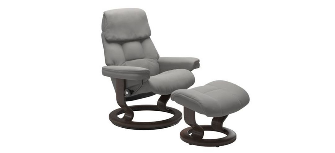 Stressless Ruby Medium Classic Leather Reclining Chair and Ottoman