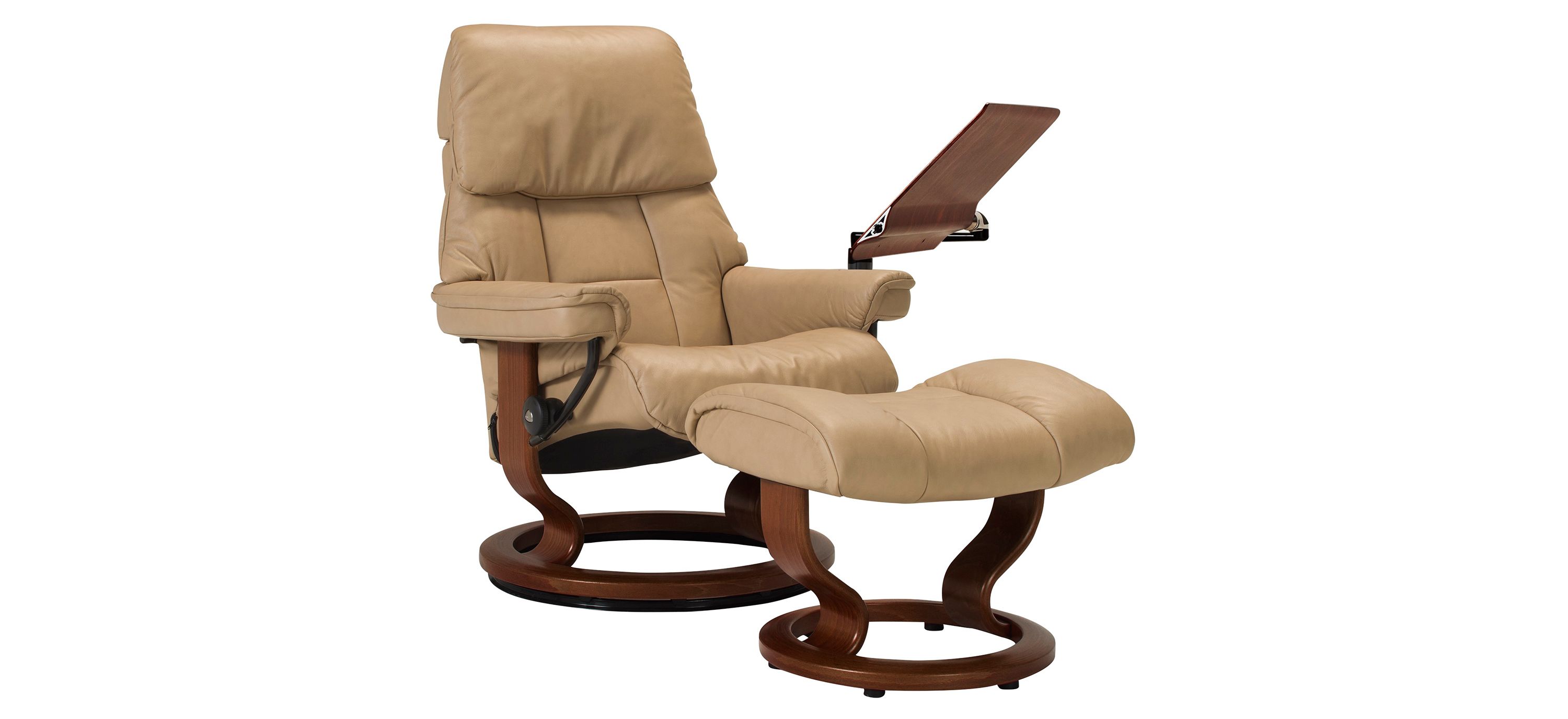 Stressless Ruby Small Leather Reclining Chair and Ottoman w/ Table
