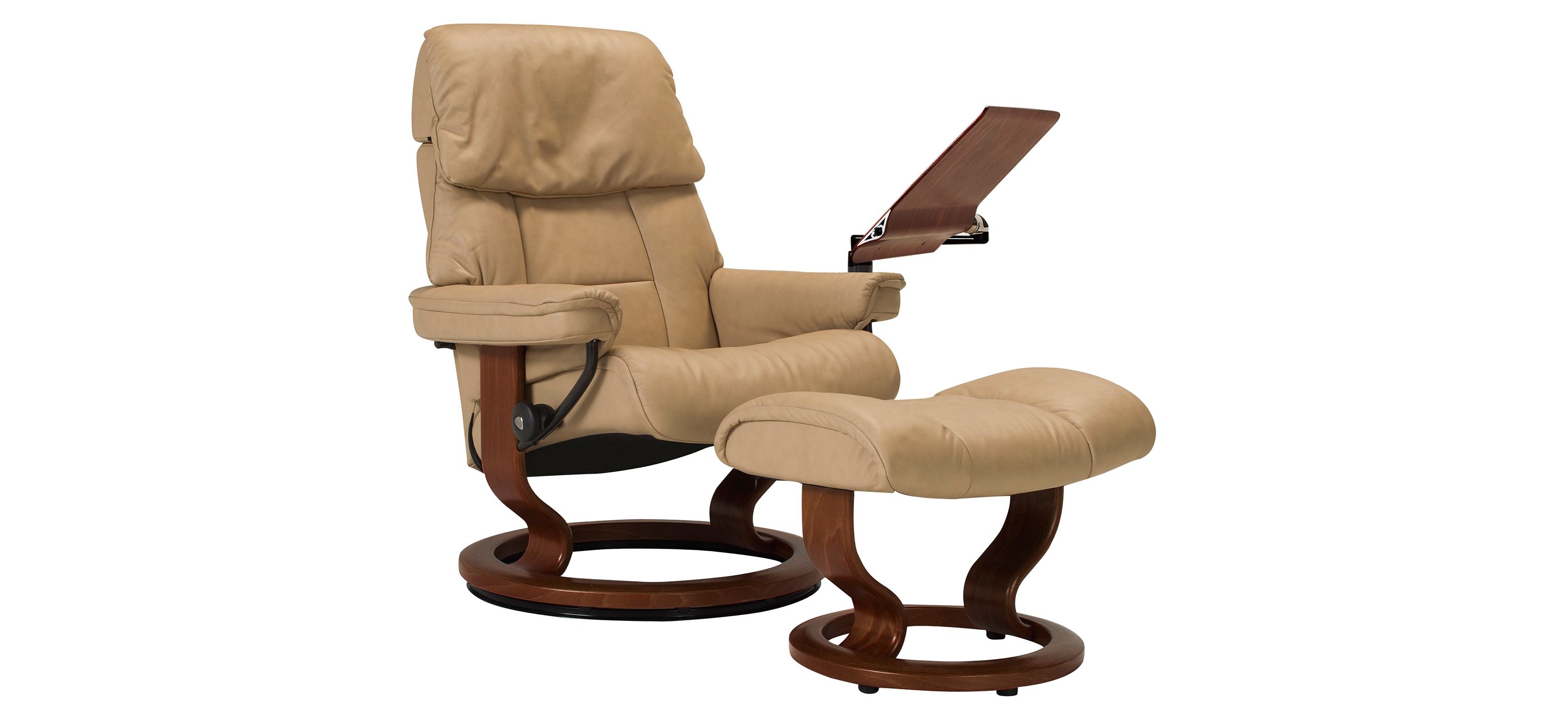 Stressless Ruby Medium Leather Reclining Chair and Ottoman w/ Table