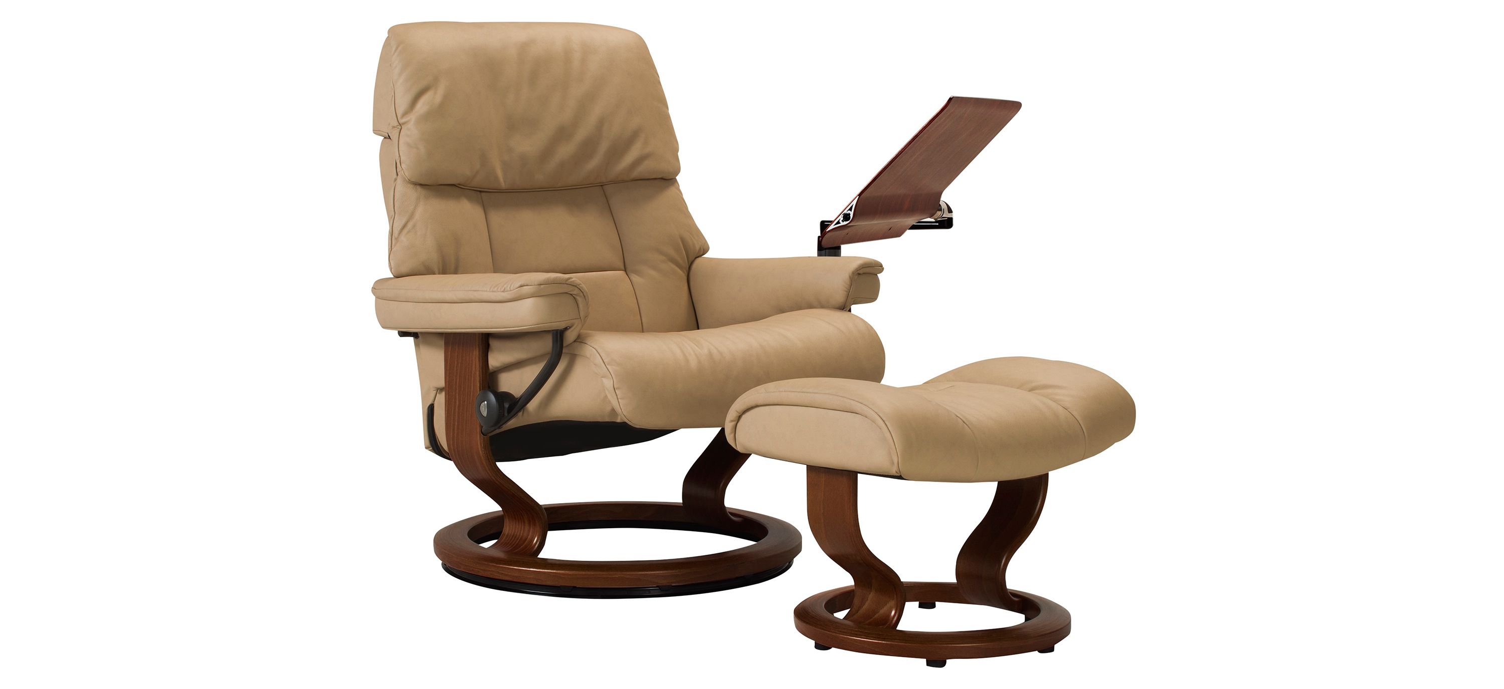 Stressless Ruby Large Leather Reclining Chair and Ottoman w/ Table