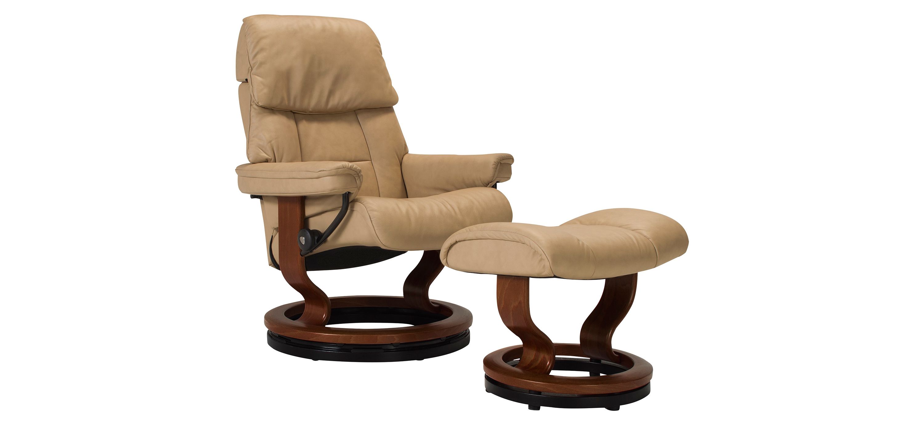 Stressless Ruby Medium Leather Reclining Chair and Ottoman w/ Rings
