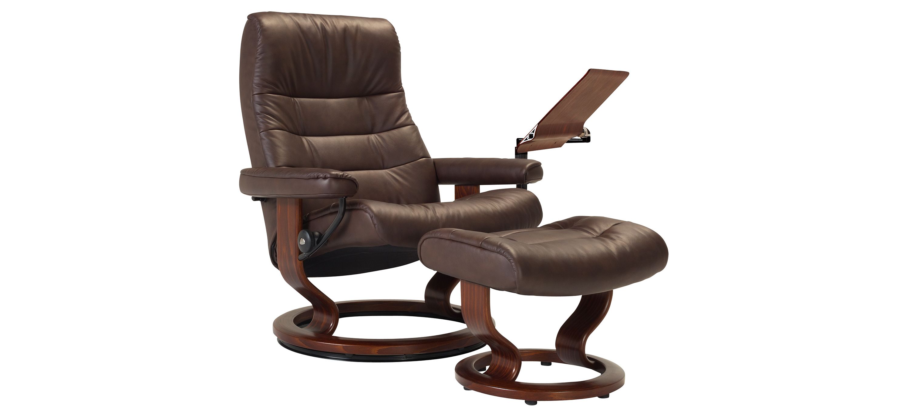 Stressless Opal Large Leather Reclining Chair and Ottoman w/ Table