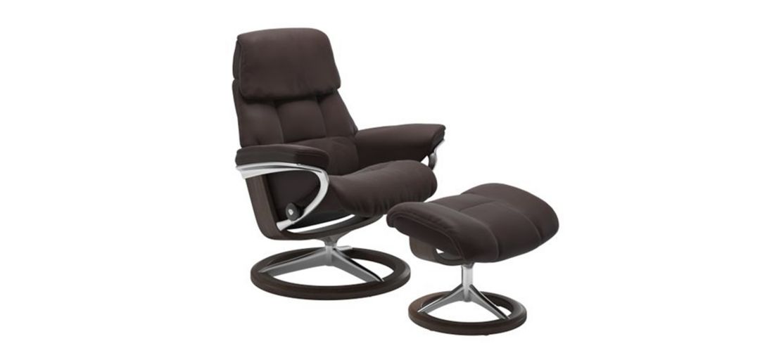 Stressless Ruby Large Signature Leather Reclining Chair and Ottoman