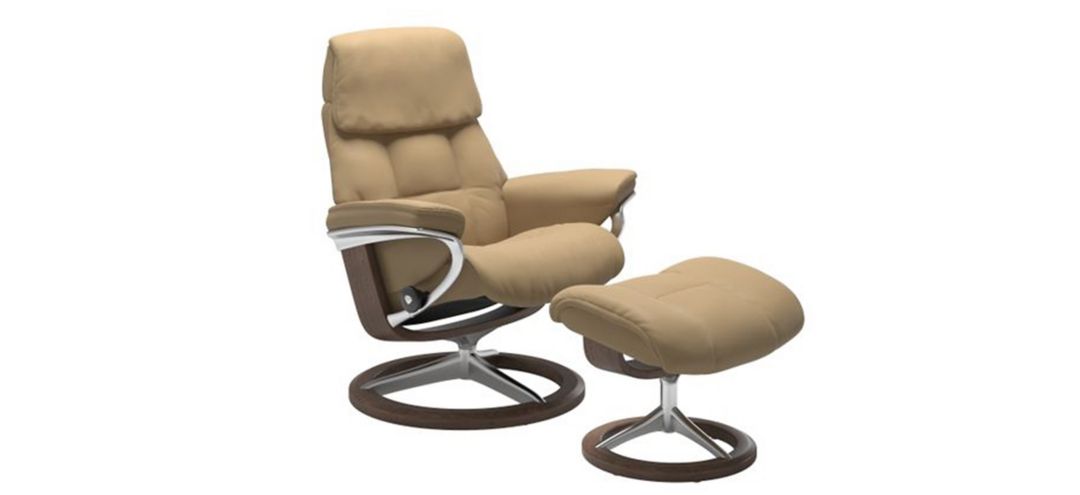 Stressless Ruby Large Signature Leather Reclining Chair and Ottoman