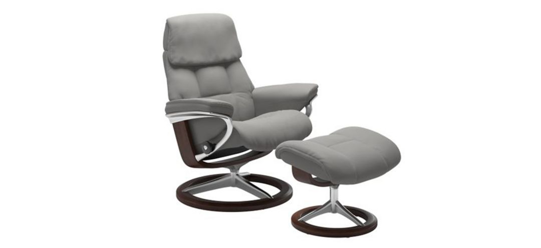 Stressless Ruby Large Signature Leather Reclining Chair and Ottoman