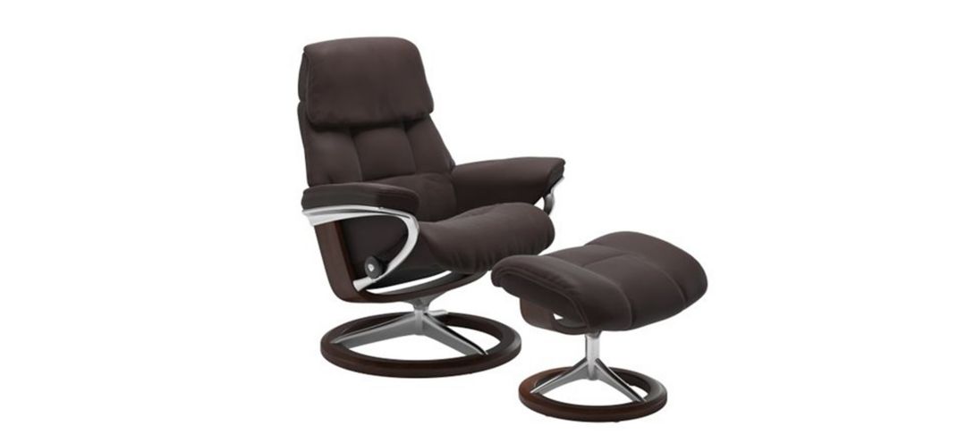 Stressless Ruby Medium Signature Leather Reclining Chair and Ottoman