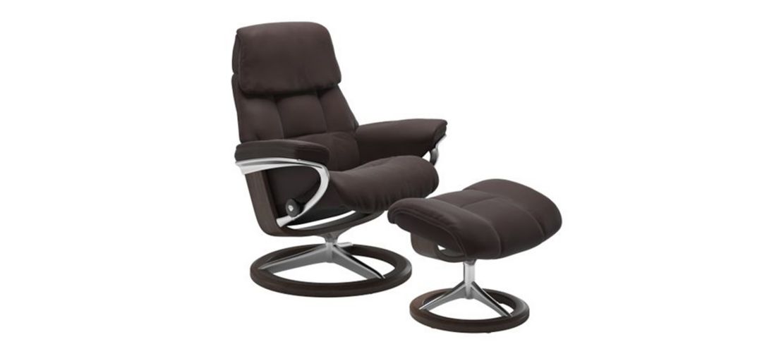 Stressless Ruby Medium Signature Leather Reclining Chair and Ottoman