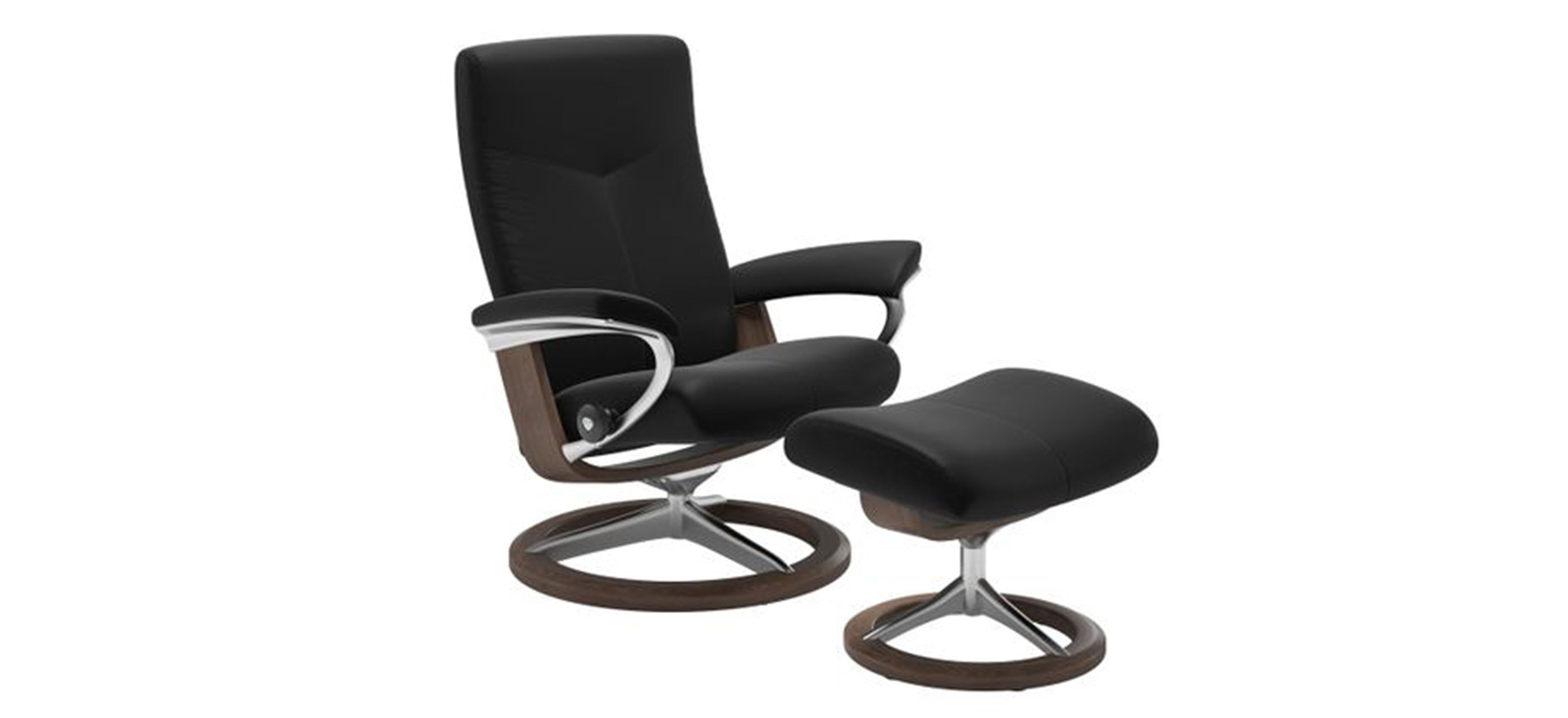 Stressless Dover Medium Signature Leather Reclining Chair and Ottoman