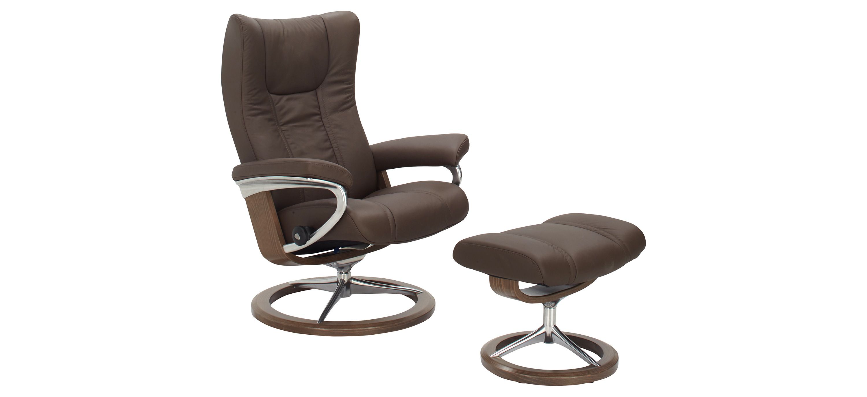 Stressless Wing Medium Signature Leather Reclining Chair and Ottoman