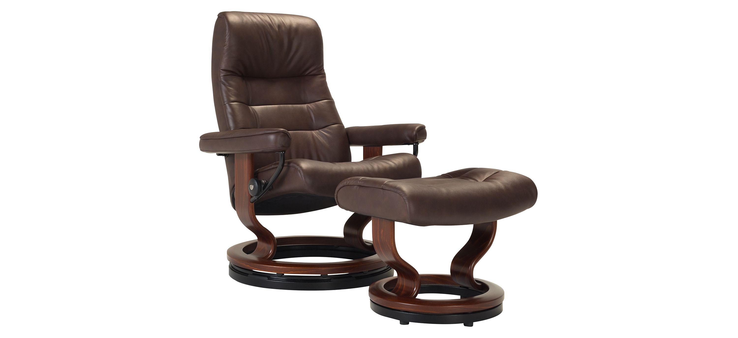 Stressless Opal Medium Leather Reclining Chair and Ottoman w/ Rings