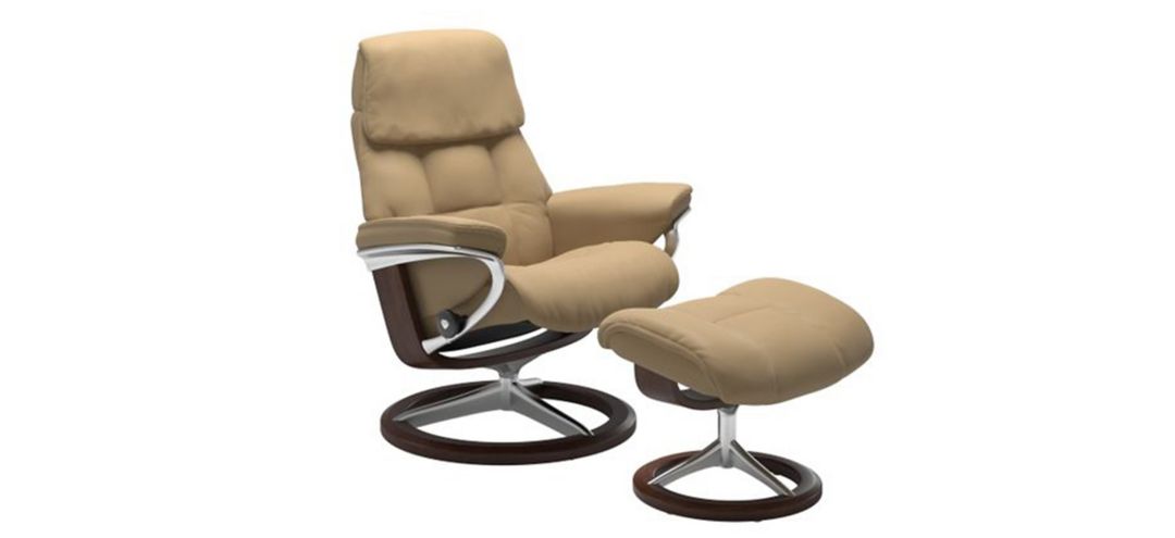 Stressless Ruby Small Signature Leather Reclining Chair and Ottoman