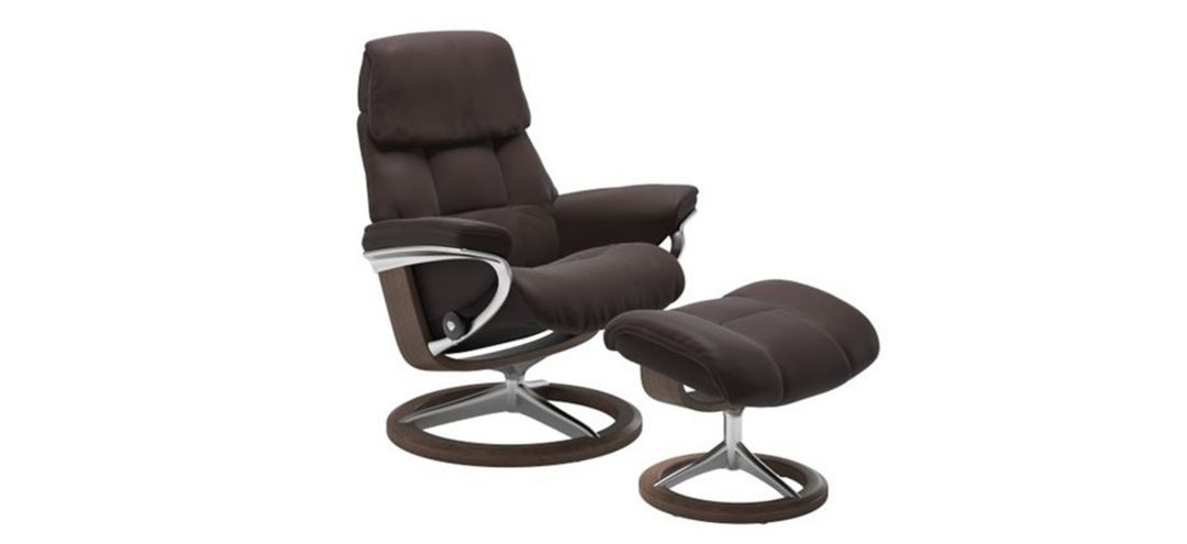 Stressless Ruby Small Signature Leather Reclining Chair and Ottoman