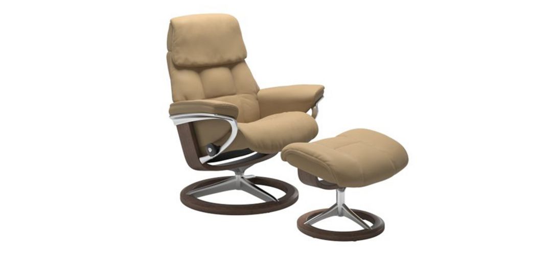 Stressless Ruby Small Signature Leather Reclining Chair and Ottoman