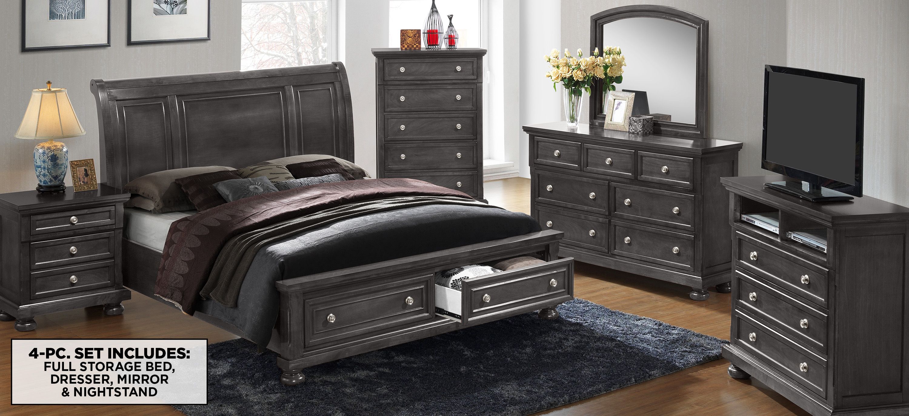 Scarborough 4-pc. Bedroom Set with Storage Bed