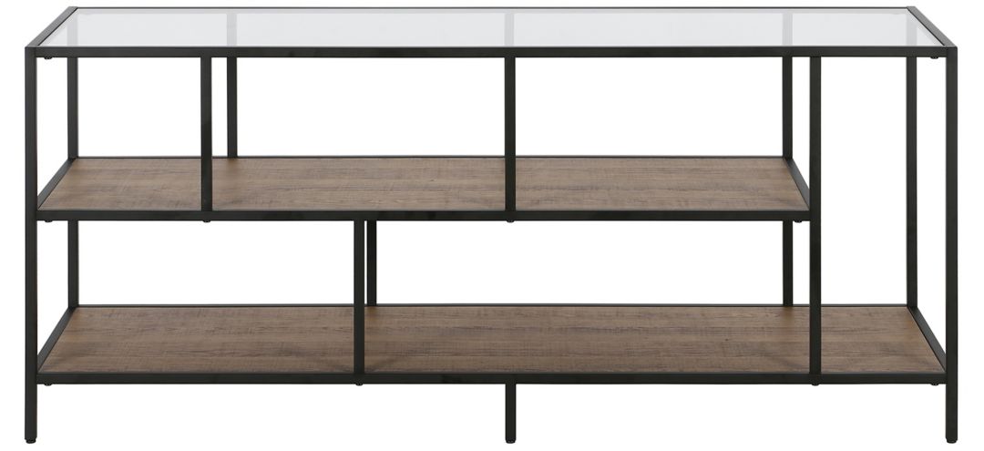 "Zinnia 55"" TV Stand with Glass Top and Rustic Oak Shelves"