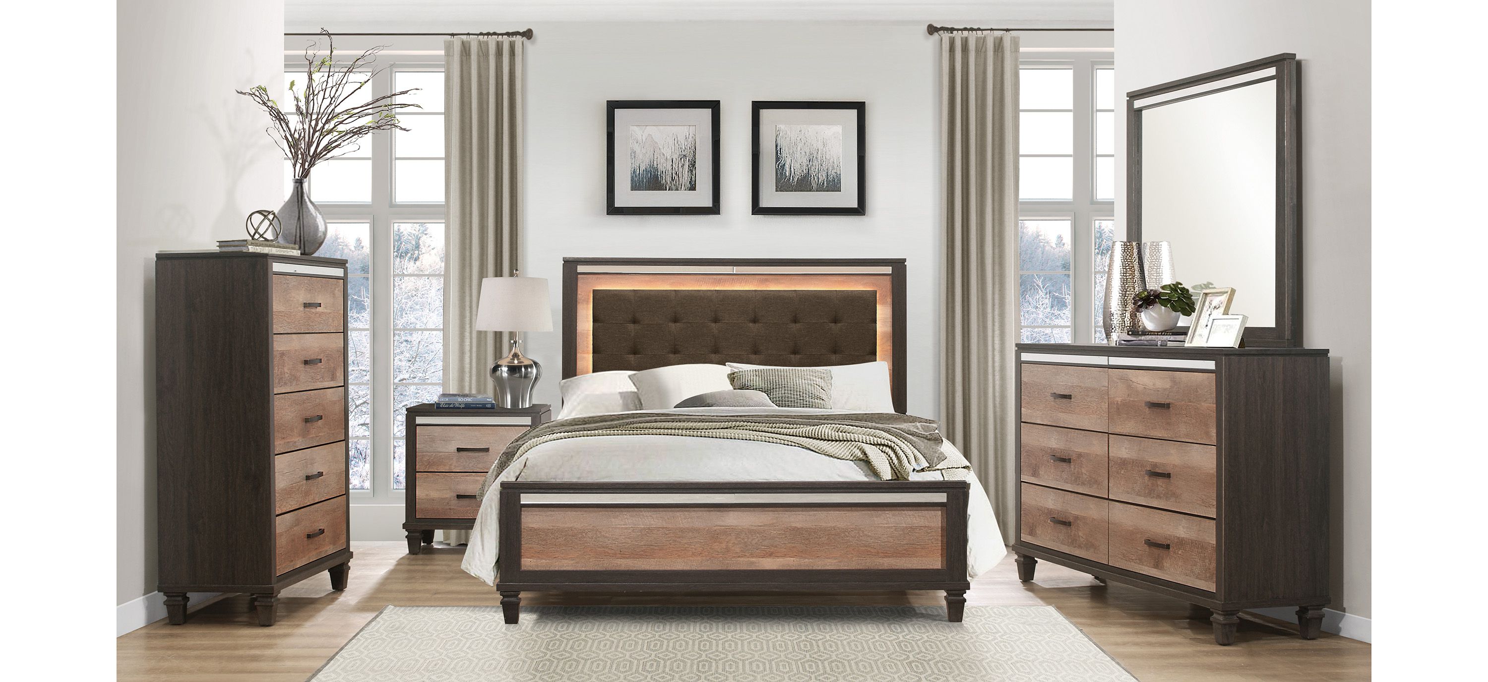 Luster 4-pc. Upholstered Bedroom Set w/ LED Lighting