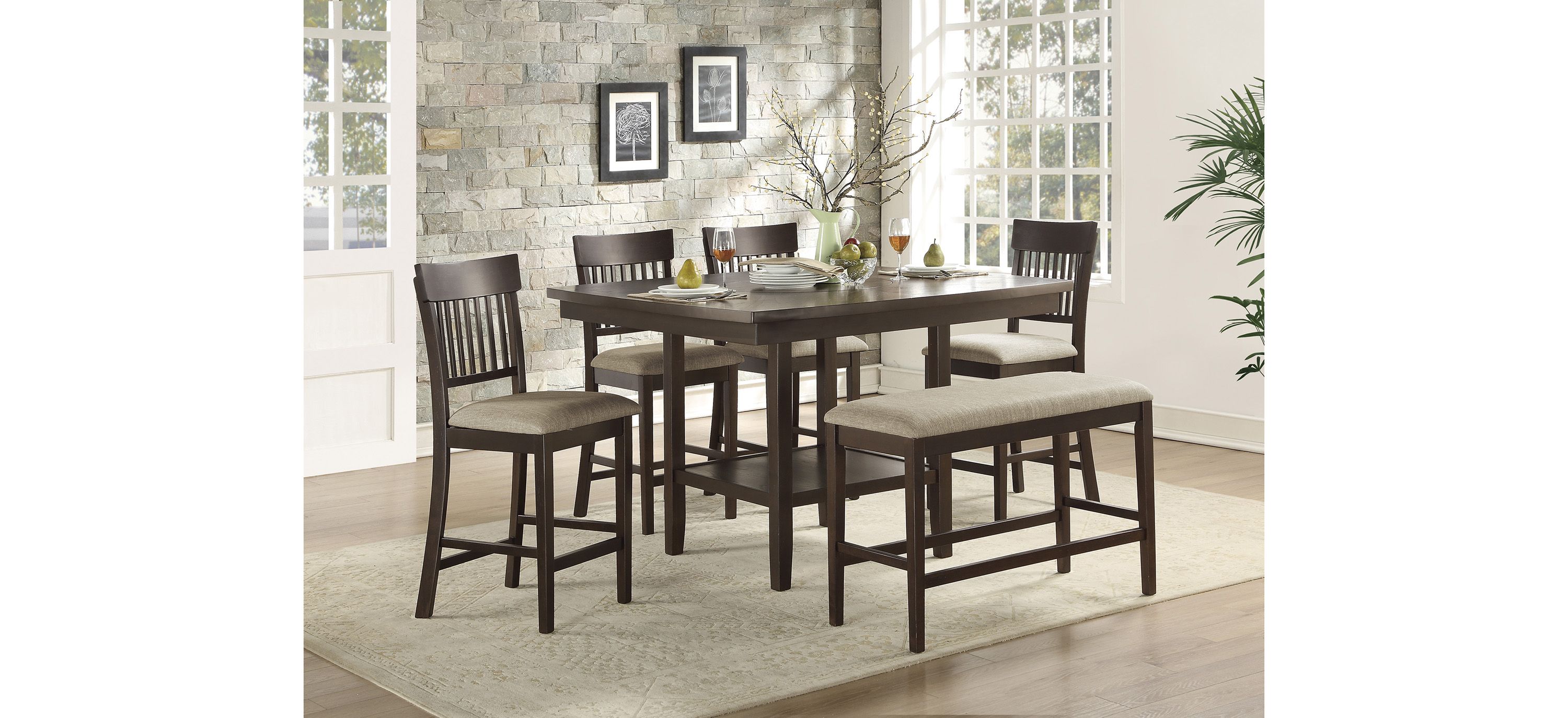 Blair Farm 6-pc. Counter Height Dining Set with Bench and Slat Back Chairs