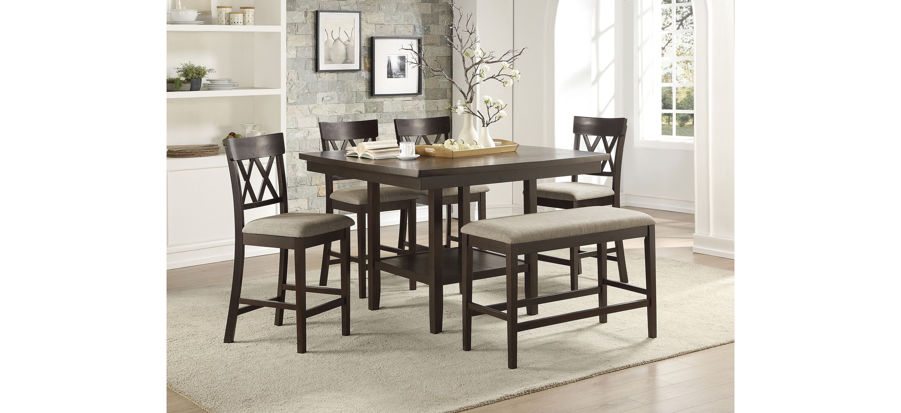 Blair Farm 6-pc. Counter Height Dining Set with Bench and Cross Back Chairs