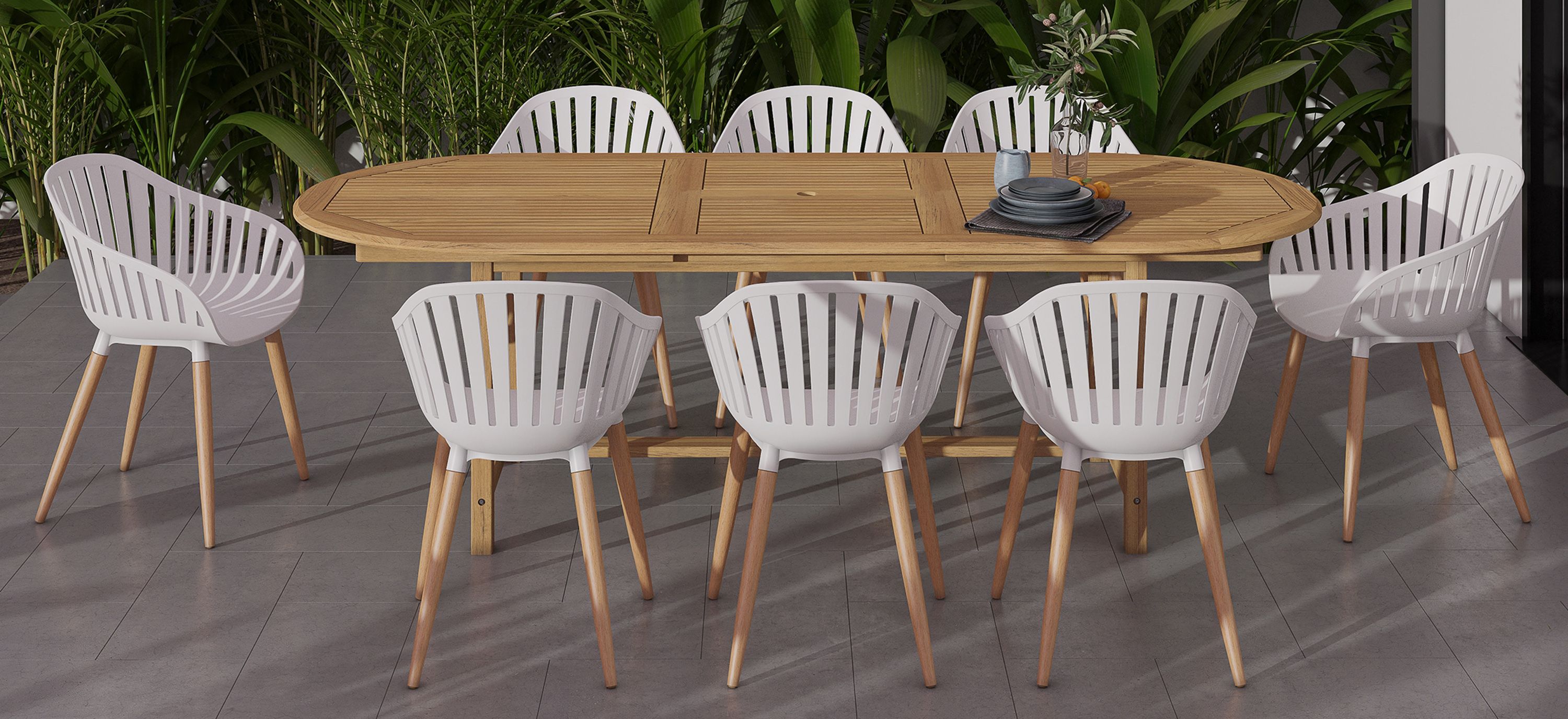 Amazonia  Outdoor 9-pc. Oval Patio Dining Table Set w/ Eucalyptus Chairs