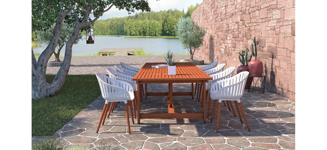 Amazonia Outdoor 9-pc. Rectangular Patio Dining Table Set w/ Eucalyptus Cha