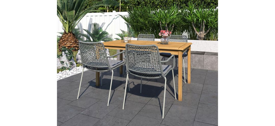 Amazonia Outdoor 5-pc. Rectangular Patio Dining Table Set w/ Rope Steel Cha