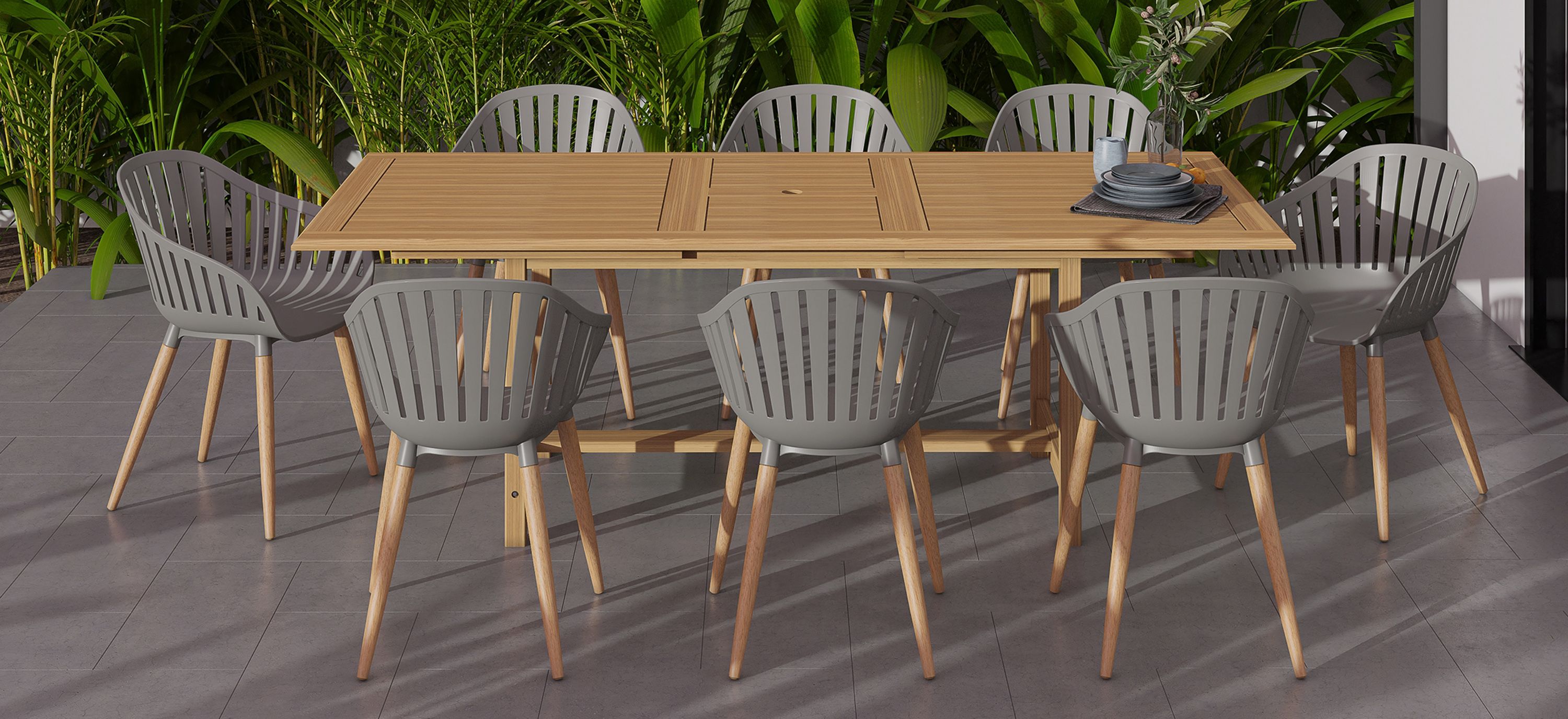 Amazonia Outdoor 9-pc. Rectangular Patio Dining Table Set w/ Eucalyptus Chairs